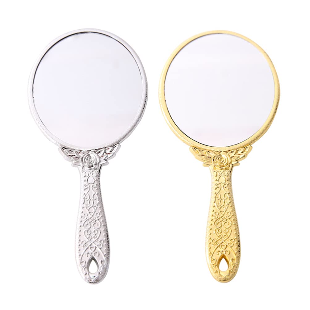 **Veemoon 2-Pack Golden Vintage Handheld Mirror for Salon, Barbers & Travel – Large Grip Handle, Cosmetic & Makeup Mirror – Perfect for Home, Salon & On-the-Go Use**