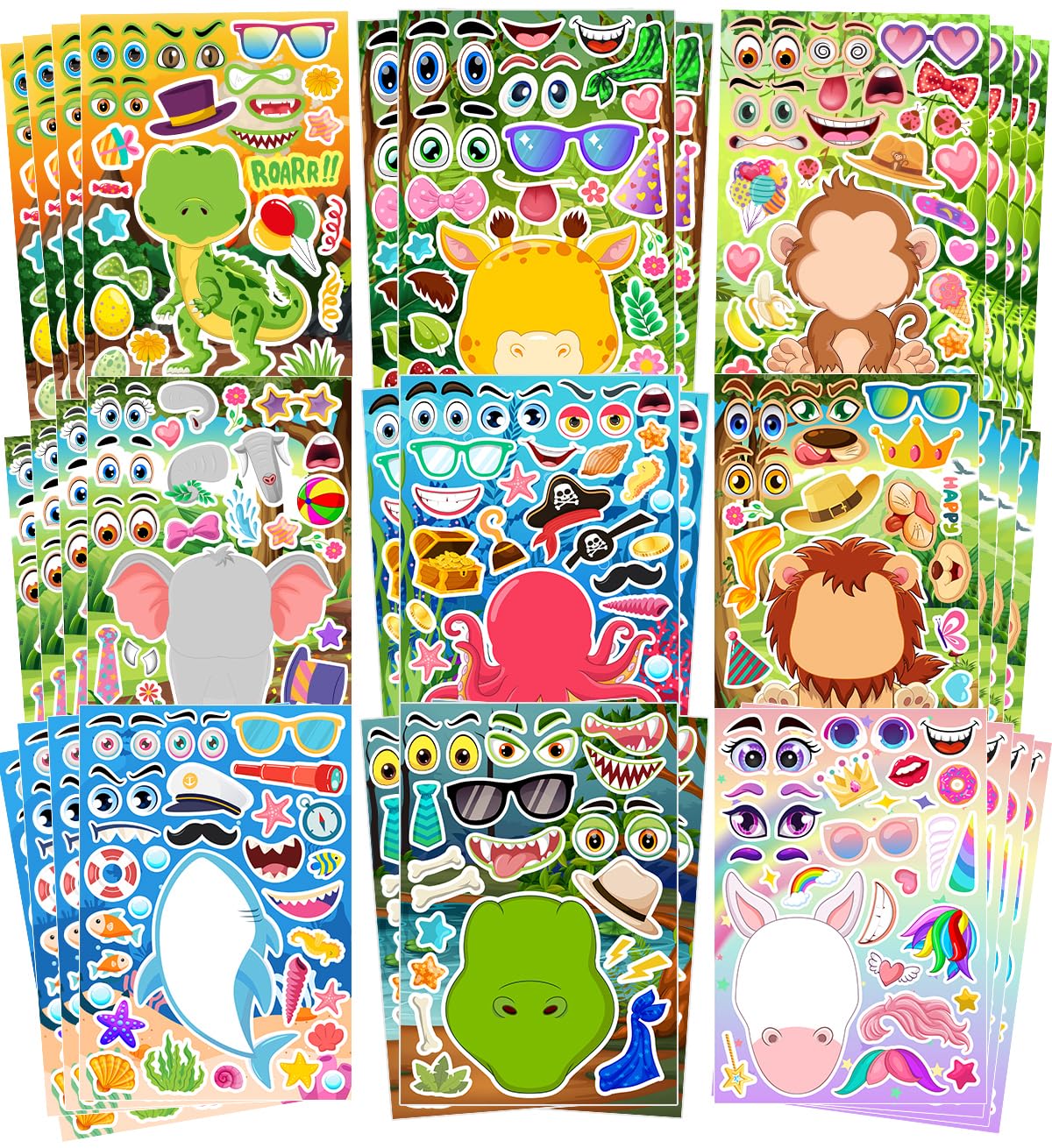 Fun Animal Face Stickers for Kids - 36 Sheets for Crafts & Party Favors