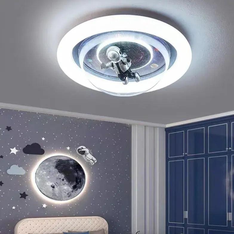 Space-Themed LED Flush Mount Ceiling Light for Bedroom - Modern Astronomy Decor for Kids Room, Nursery & Home Theater Lighting