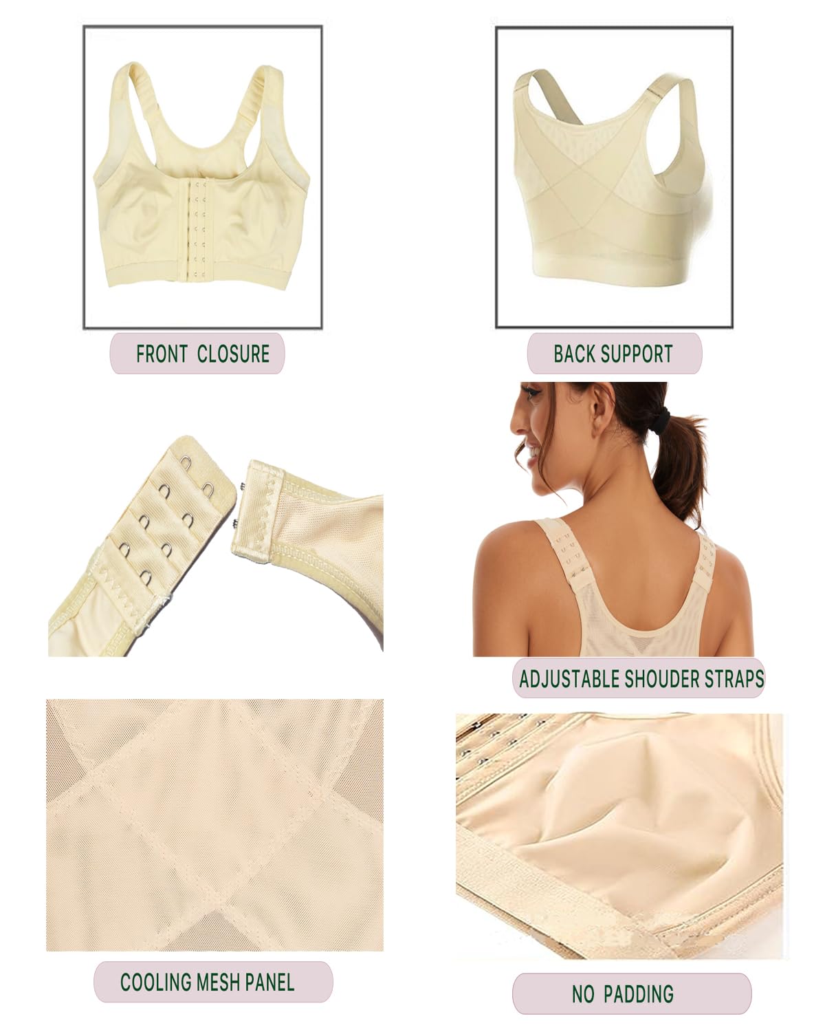 Wireless Front Closure Bras for Women - Posture Corrector & Back Support Shapewear - Seamless Smoothing Bra for Everyday Comfort & Active Lifestyles