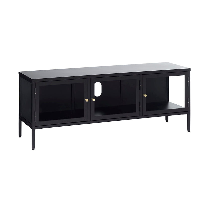 CARMEL 3 Glass Door TV Stand Entertainment Center 52 Inches Black for Living Room Home Theater Setup