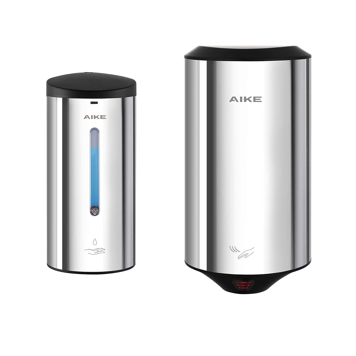 AIKE Automatic Soap Dispenser and Hand Dryer Combo - Touchless Hand Washing Station with Polished Mirror Finish for Bathroom, Kitchen, and Office Hygiene