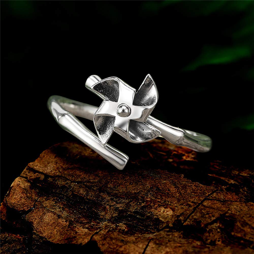 LOVECOM 925 Sterling Silver Fidget Spinner Ring for Women - Adjustable Size Fashion Statement Jewelry - Unique Spinning Windmill Design - Perfect Birthday & Graduation Gift for Her - Great for Stress Relief, Anxiety Management and Stylish Everyday Wear