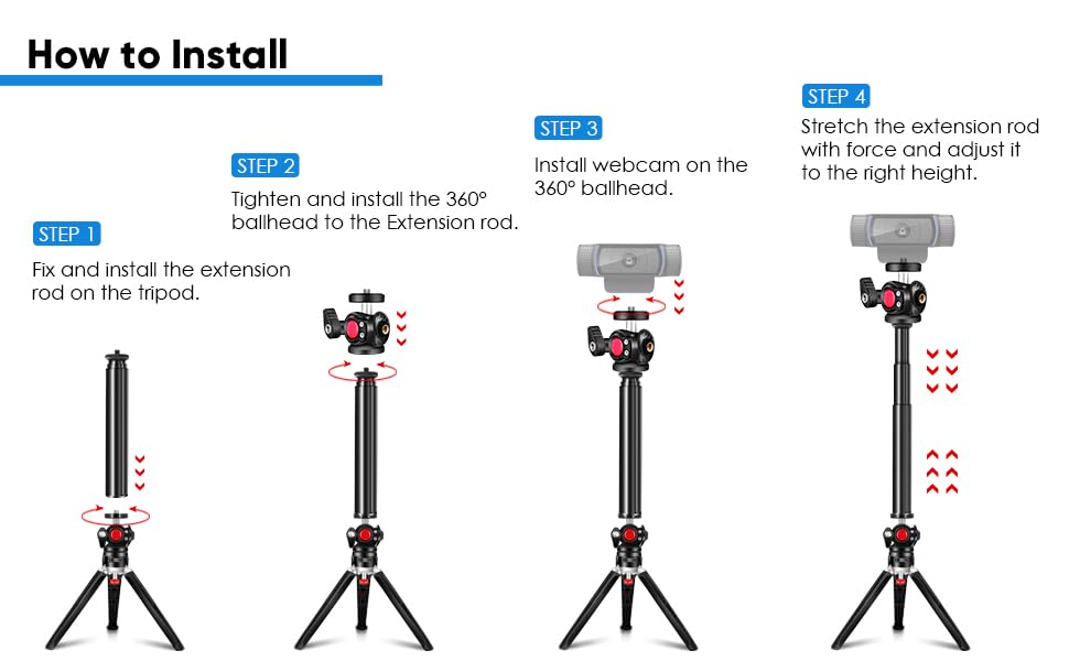 Adjustable Webcam Tripod Stand with Phone Holder - 3-Level Extendable Desktop Camera Mount, Ball Head & Lightweight Handle for Logitech C922/C920/BRIO - Perfect for Vlogging, Live Streaming & Zoom Meetings