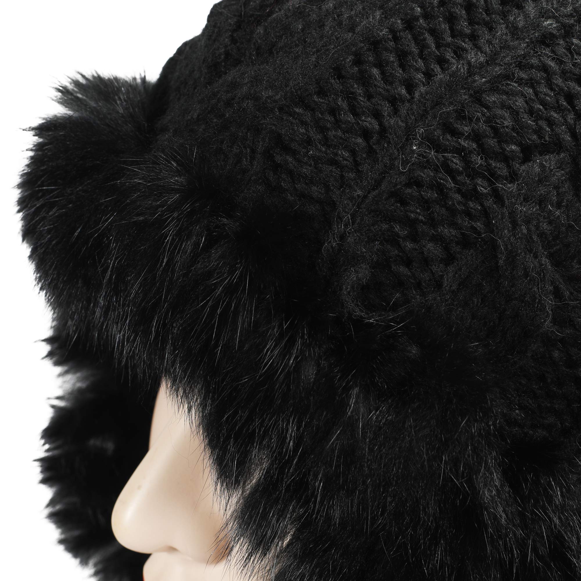 ZLYC Women's Winter Warm Rabbit Fur Knit Bobble Beanie Hat with Earflaps - Cozy & Stylish Cold Weather Accessory for Outdoor Activities, Skiing, and Daily Winter Fashion
