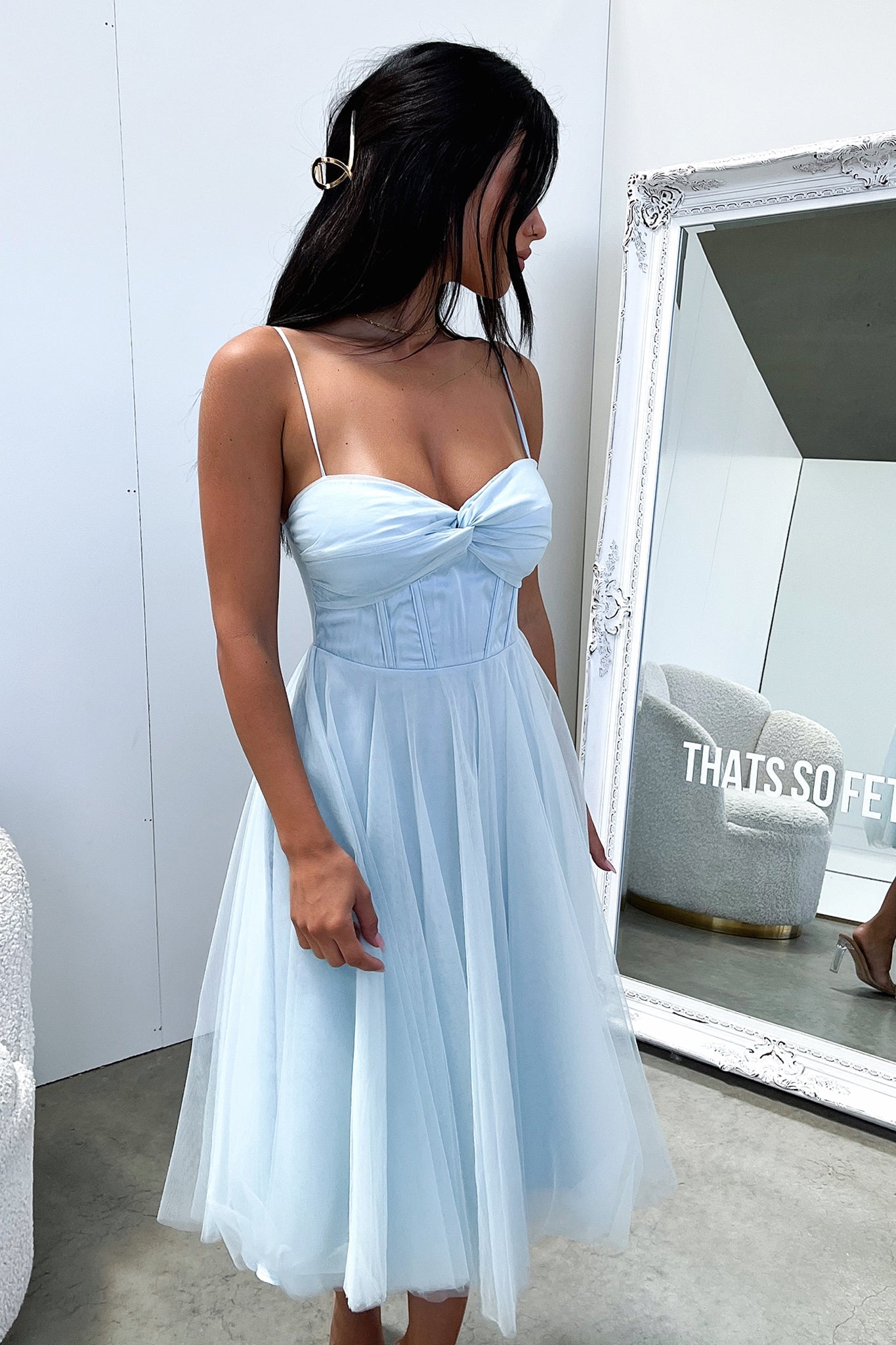 Angelique Women's Blue Floral Summer Dress - Elegant Casual & Party Wear for Beach, Wedding, and Special Occasions