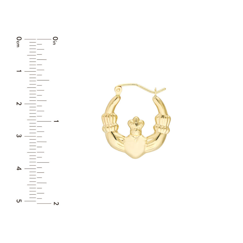 14K Yellow Gold Claddagh Hoop Earrings for Women - Irish Celtic Love Friendship Loyalty Jewelry - Perfect for St. Patrick's Day, Weddings & Gifts