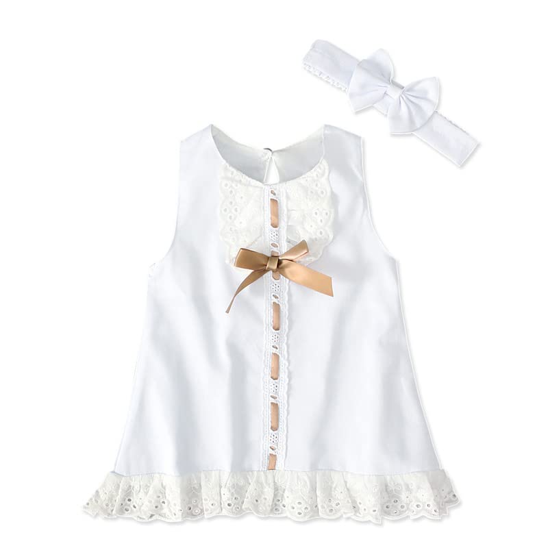 Baby Girl Christening Dress - Sleeveless White Baptism & Wedding Gown with Headband Set for Newborns & Infants | Perfect for Summer Church Ceremonies, Christenings & Special Occasions