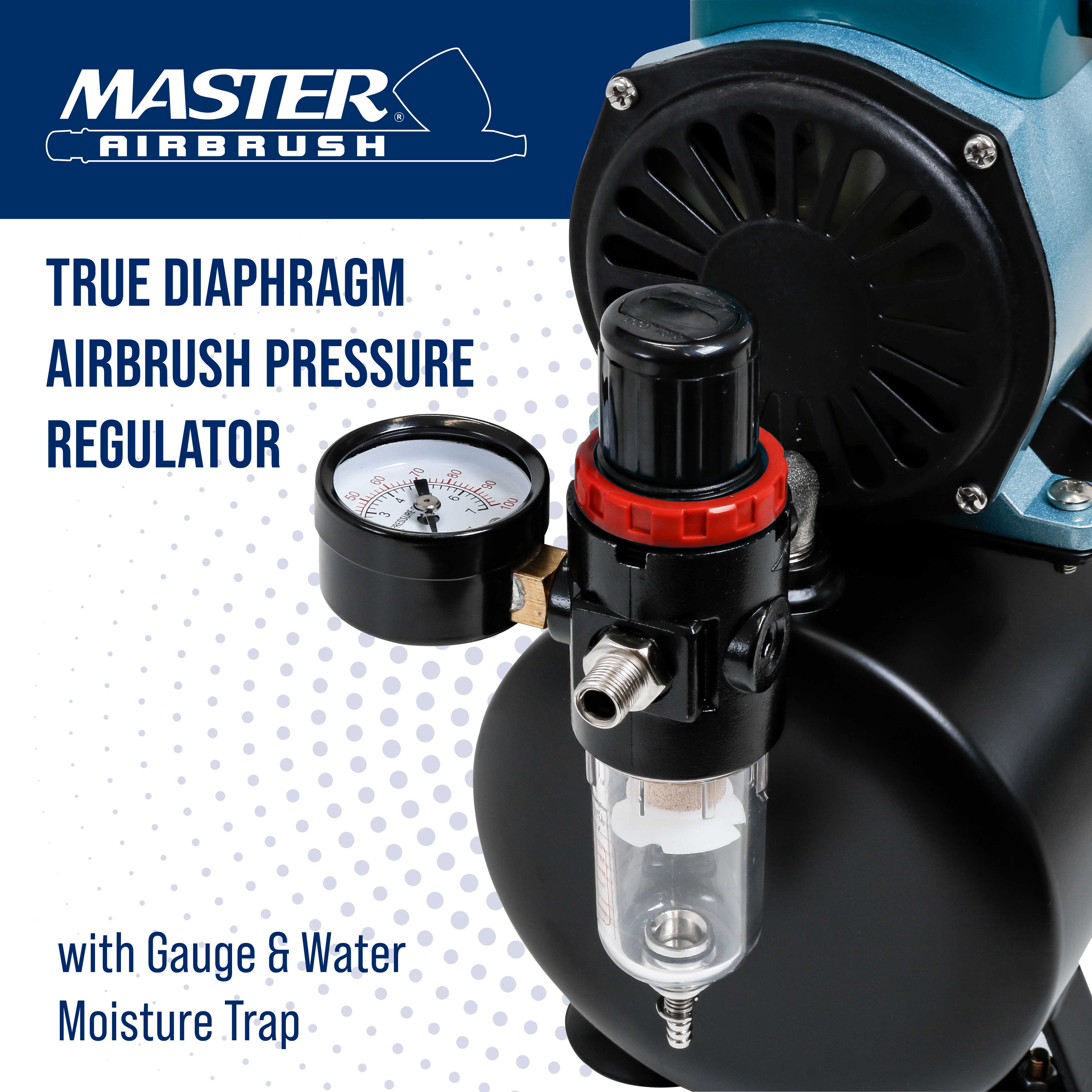 Rue Diaphragm Airbrush Pressure Regulator with Gauge & Water Moisture Trap – Professional Air Compressor Filter for Clean, Dry Airflow – Ideal for Painting, Tattooing & DIY Crafts