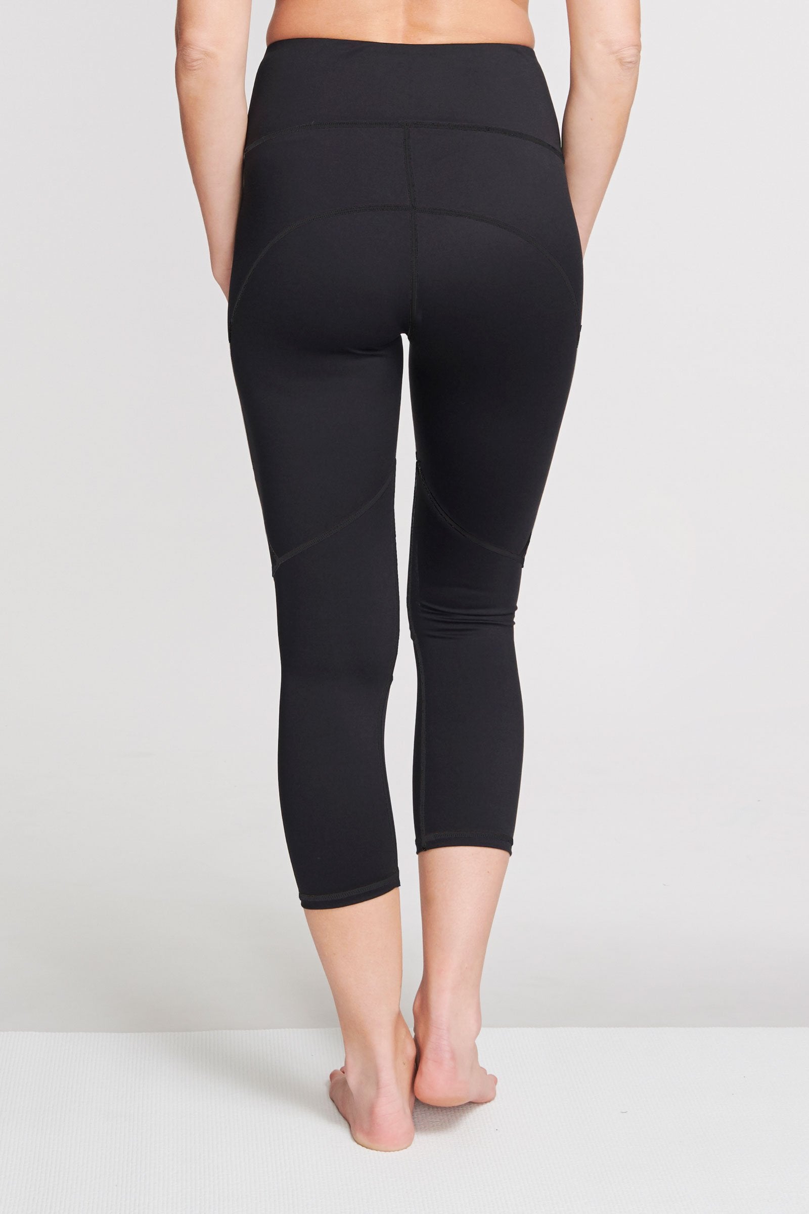 High Waisted Slimming Capri Leggings for Women - Solid Black Workout Yoga Pants for Running, Gym & Lounge Wear