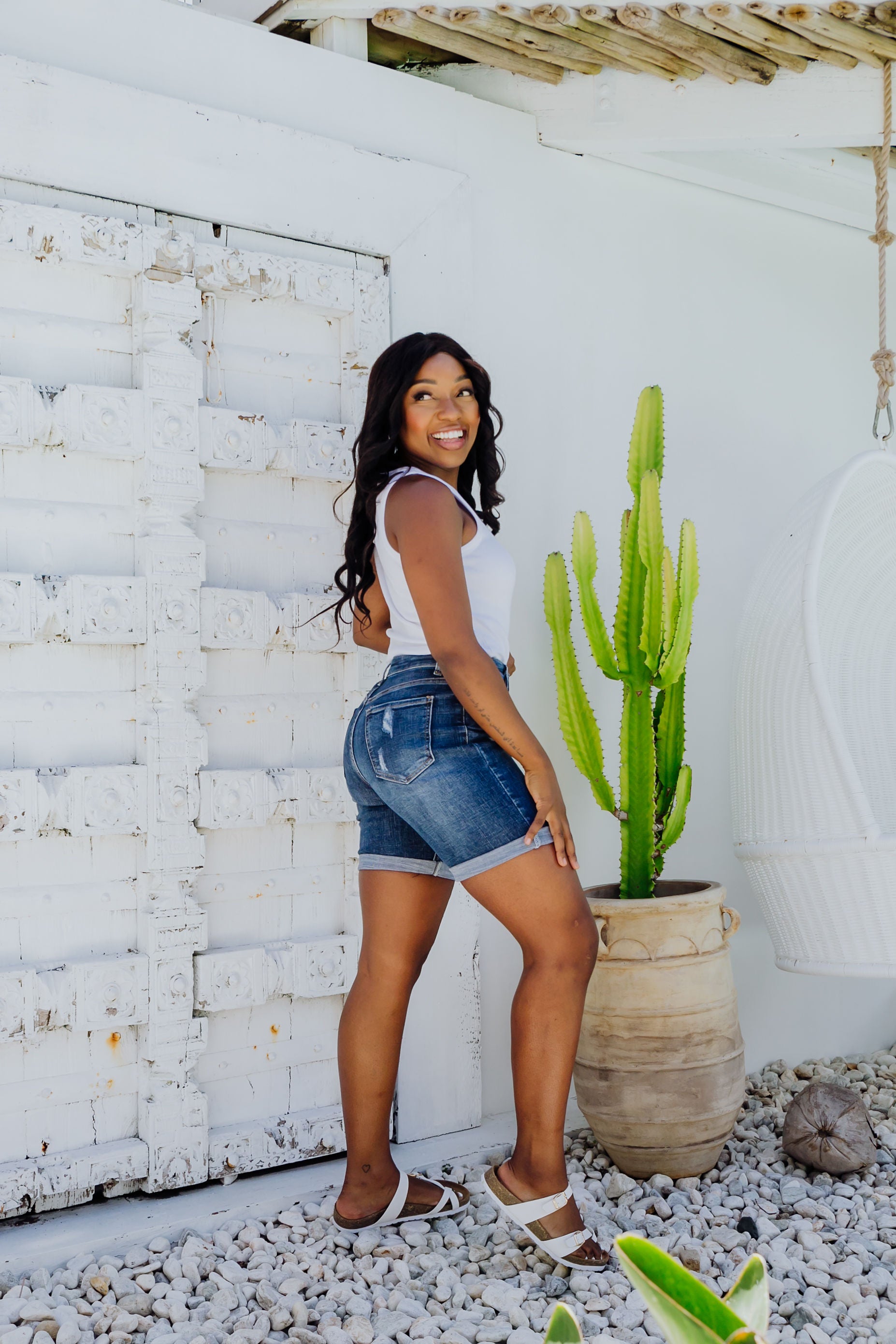Layni Women's High Waist Denim Shorts - Stretch Comfort Fit Distressed Denim Shorts for Summer | Perfect for Casual Outfits, Beach Trips, and Music Festivals