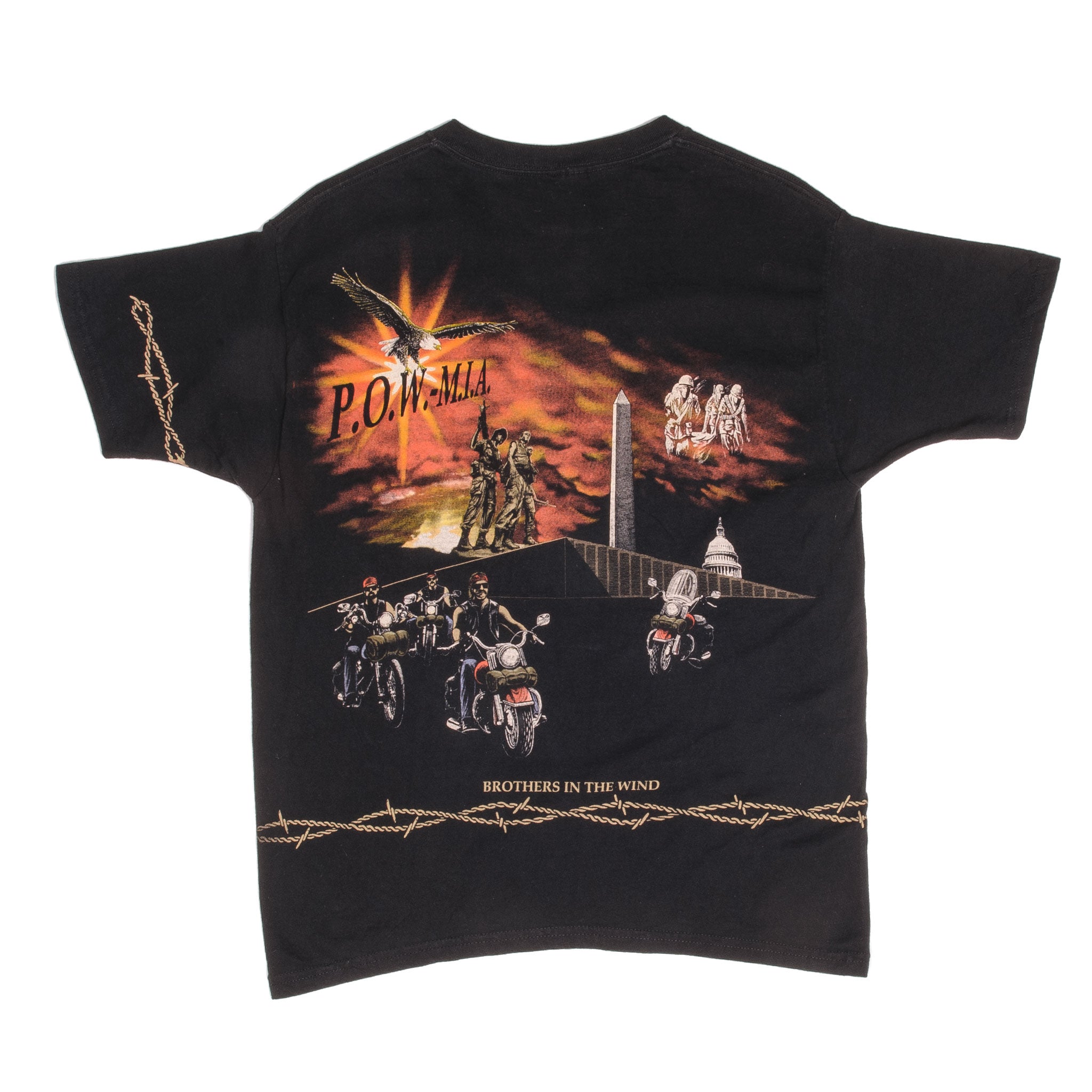 Vintage All Over Print POW MIA Rolling Thunder T-Shirt 2000 Large - Retro Military Tee for Men & Women, Casual Wear & Patriotic Events