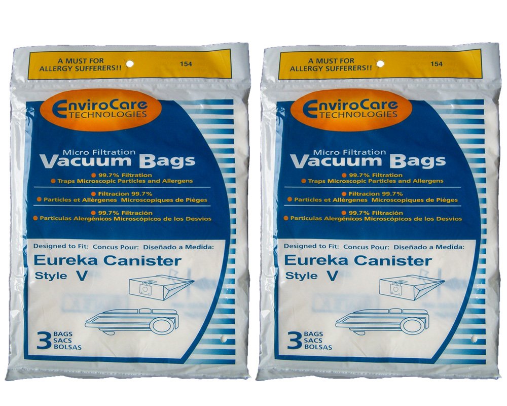 6-Pack Eureka Allergy Style V Vacuum Bags - Compatible with Power Team, Powerline, Canister & World Vac Models 3800-8900 Series - HEPA Filtration for Dust Mites & Pet Hair - Ideal for Home Cleaning System & Allergy Sufferers