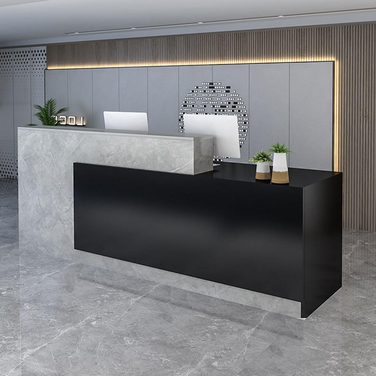 Modern White Reception Desk with Counter - Front Office Checkout Counter for Small Businesses & Retail Stores | Perfect for Lobby, Hotel, Clinic & Corporate Reception Areas