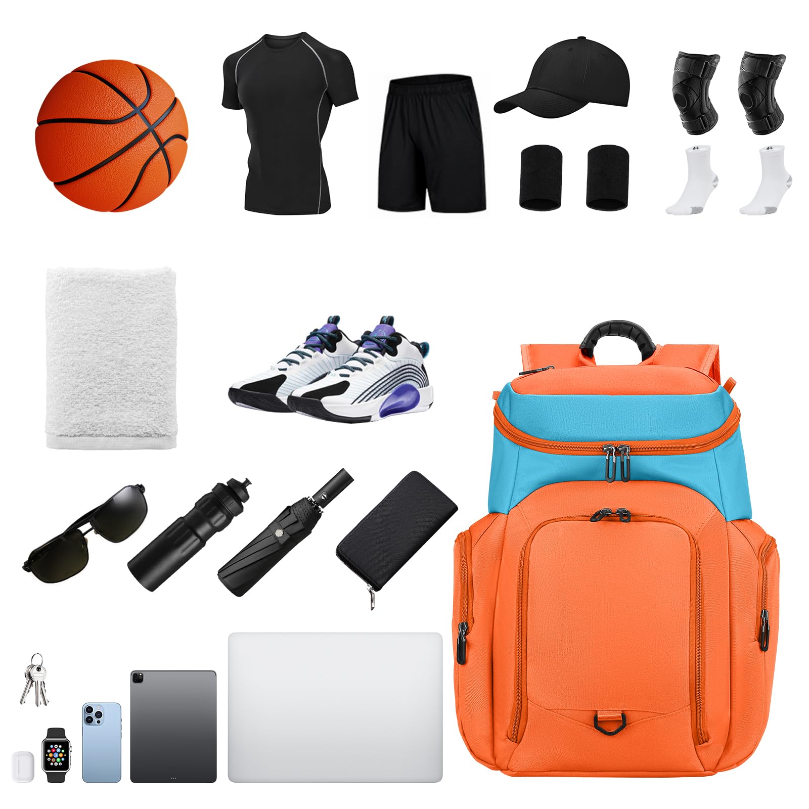 BROTOU Basketball Backpack with Ball Compartment - Custom Football & Soccer Backpack for Rugby, Volleyball, Baseball - Large Capacity Sports Equipment Bag for Men & Women - Perfect for Gym, Training, Travel & Outdoor Activities