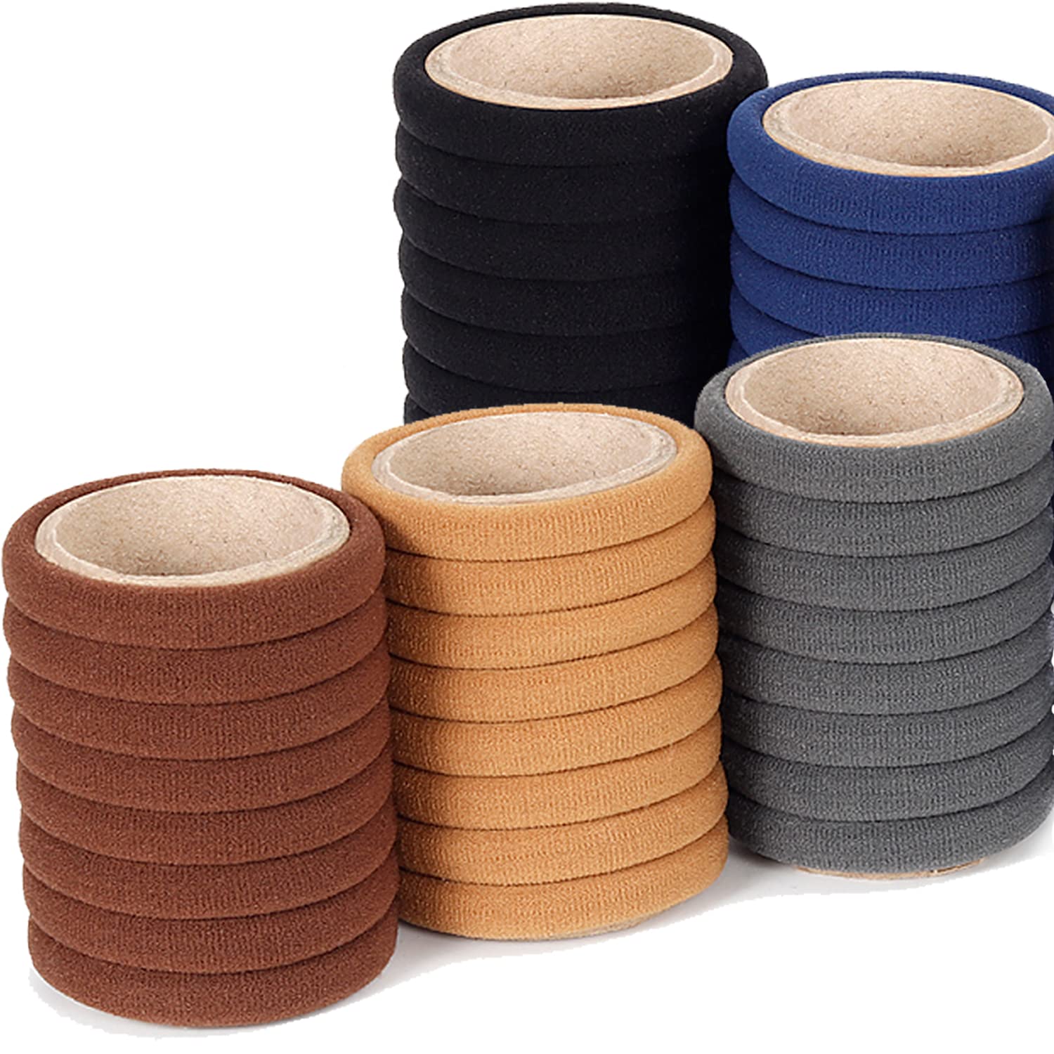 40pcs Large Hair Ties for Thick & Curly Hair - Seamless Soft Ponytail Holders (2.2 Inches, Neutral Colors) - Perfect for Workouts, Yoga & Everyday Styling