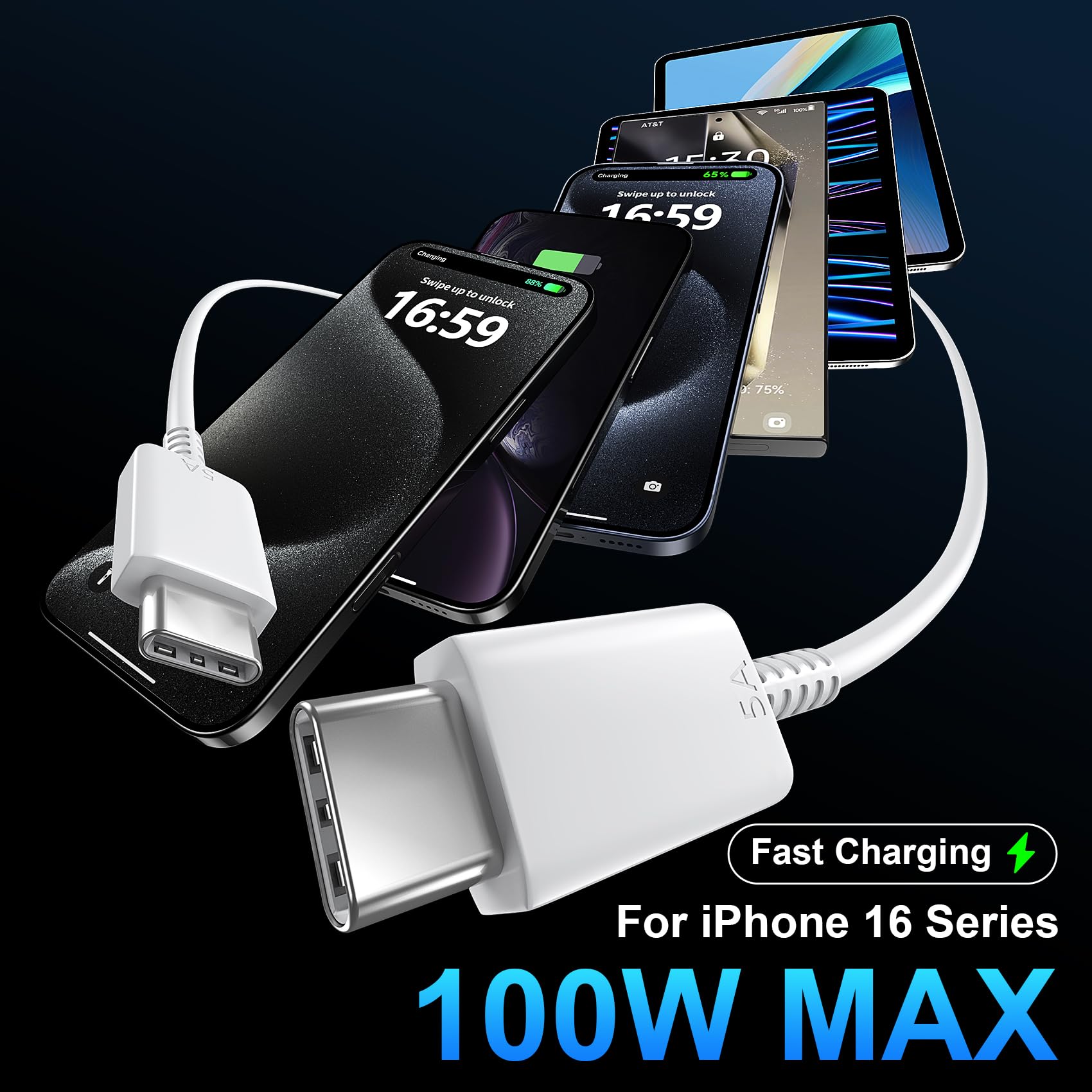 45W Fast USB C Charger for Phone 16 Pro Max - 6.6FT Long Type C Cable - Compatible with Phone 16 Series & Samsung Galaxy S24 Ultra - Perfect for Home, Office & Travel Charging
