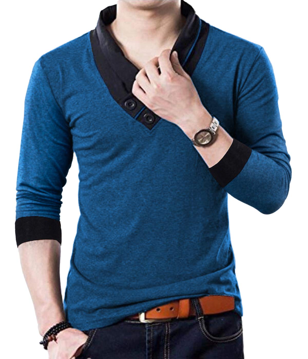 YTD Men's Cotton Casual V-Neck Button Slim Fit Muscle Tee - Short Sleeve T-Shirt for Gym, Workout & Summer Outfits