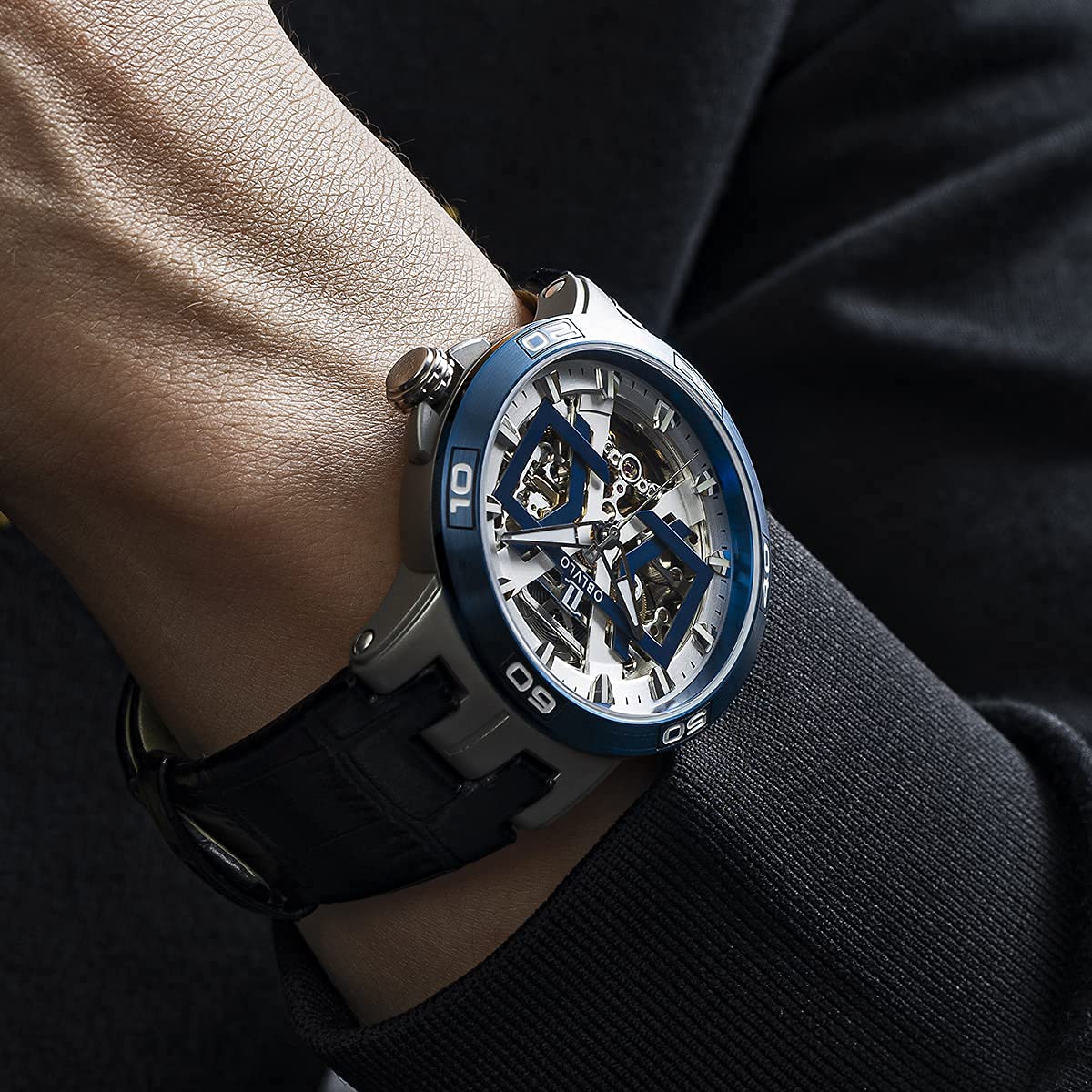 Men's Automatic Skeleton Watch - Waterproof Leather Strap for Sports & Daily Wear