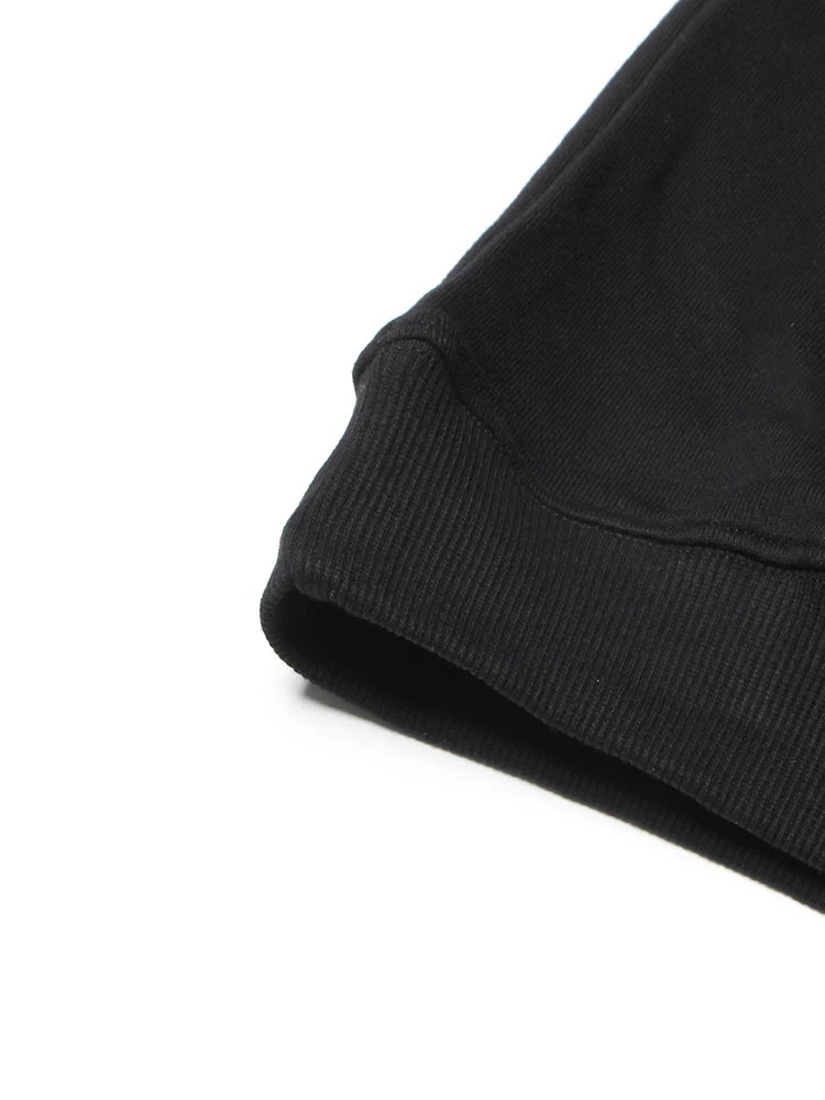 Women's Black Hooded Loose Sweatshirt - Long Sleeve Casual Pullover with Collar | Trendy Solid Color Sweater for Everyday Wear, Lounge & Street Style | 2022 Fashion Collection
