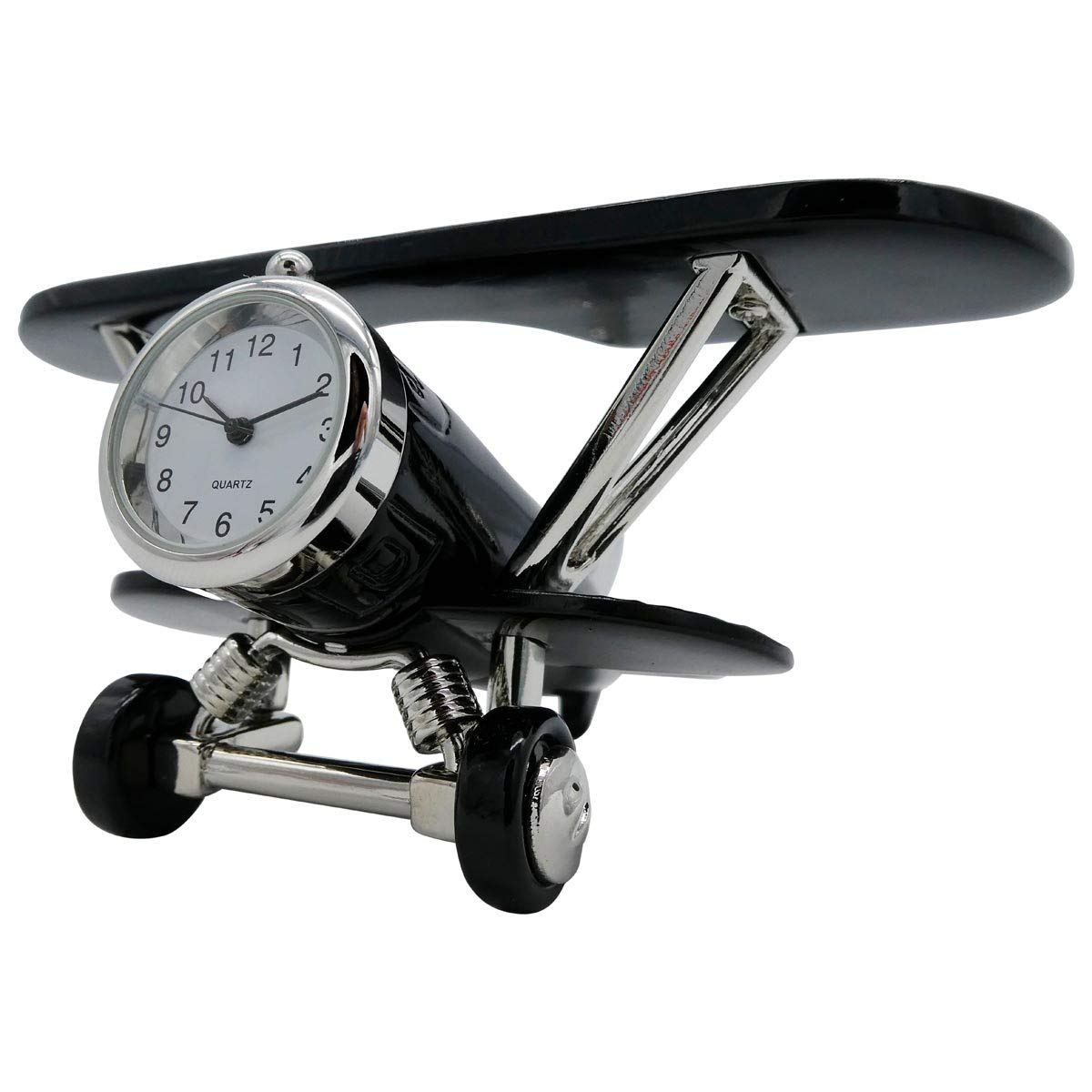 Vintage Black Biplane Desk Clock - Retro Pilot Toy & Office Decor for Aviation Enthusiasts | Perfect Gift for Pilots, Travel Lovers & Home/Office Decoration