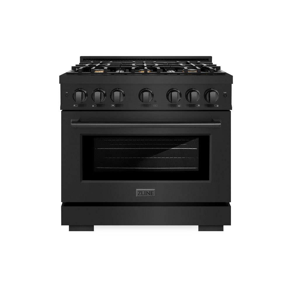 ZLINE 36 Inch 5.2 Cu. Ft. Black Stainless Steel Gas Range with Convection Oven & 6 Brass Burners - Perfect for Modern Kitchens & Professional Cooking (HGRB BR 36)