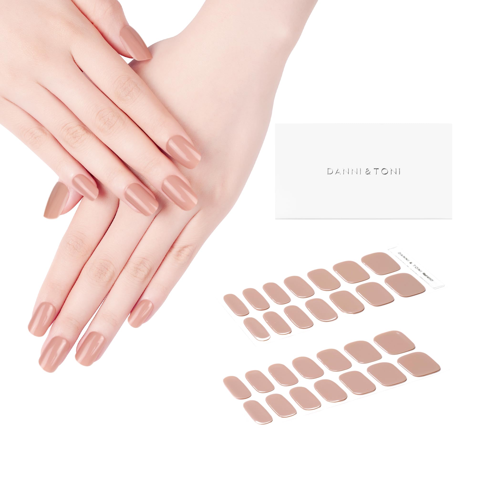 DANNI & TONI Semi-Cured Gel Nail Stickers - 28 Pack Warm Nude Glossy Nail Wraps | DIY Salon-Quality Manicure at Home | Perfect for Parties, Weddings & Everyday Wear