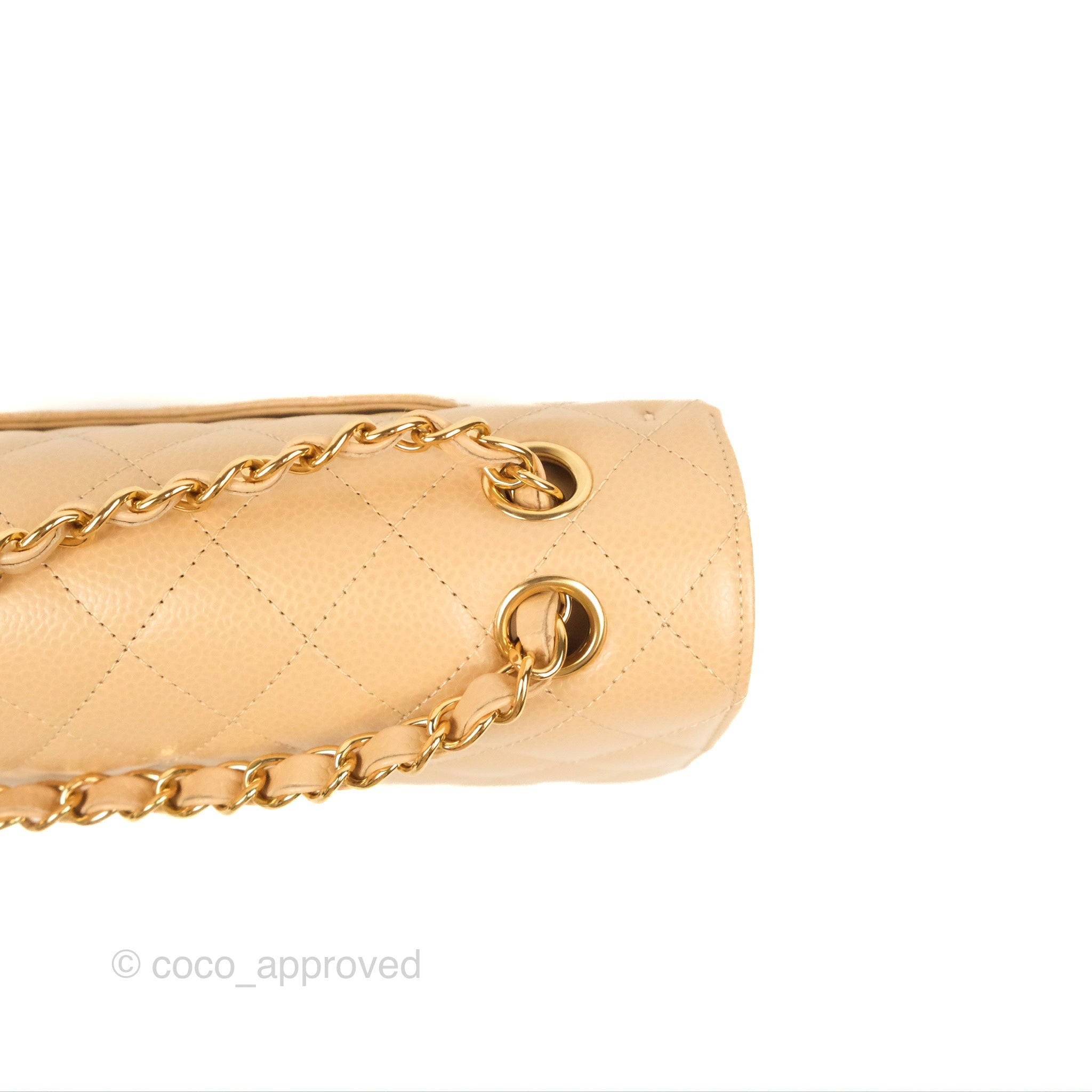 Chanel Classic M/L Medium Double Flap Bag Quilted Beige Caviar Leather with Gold Hardware - Luxury Handbag for Women, Perfect for Work, Parties & Everyday Use