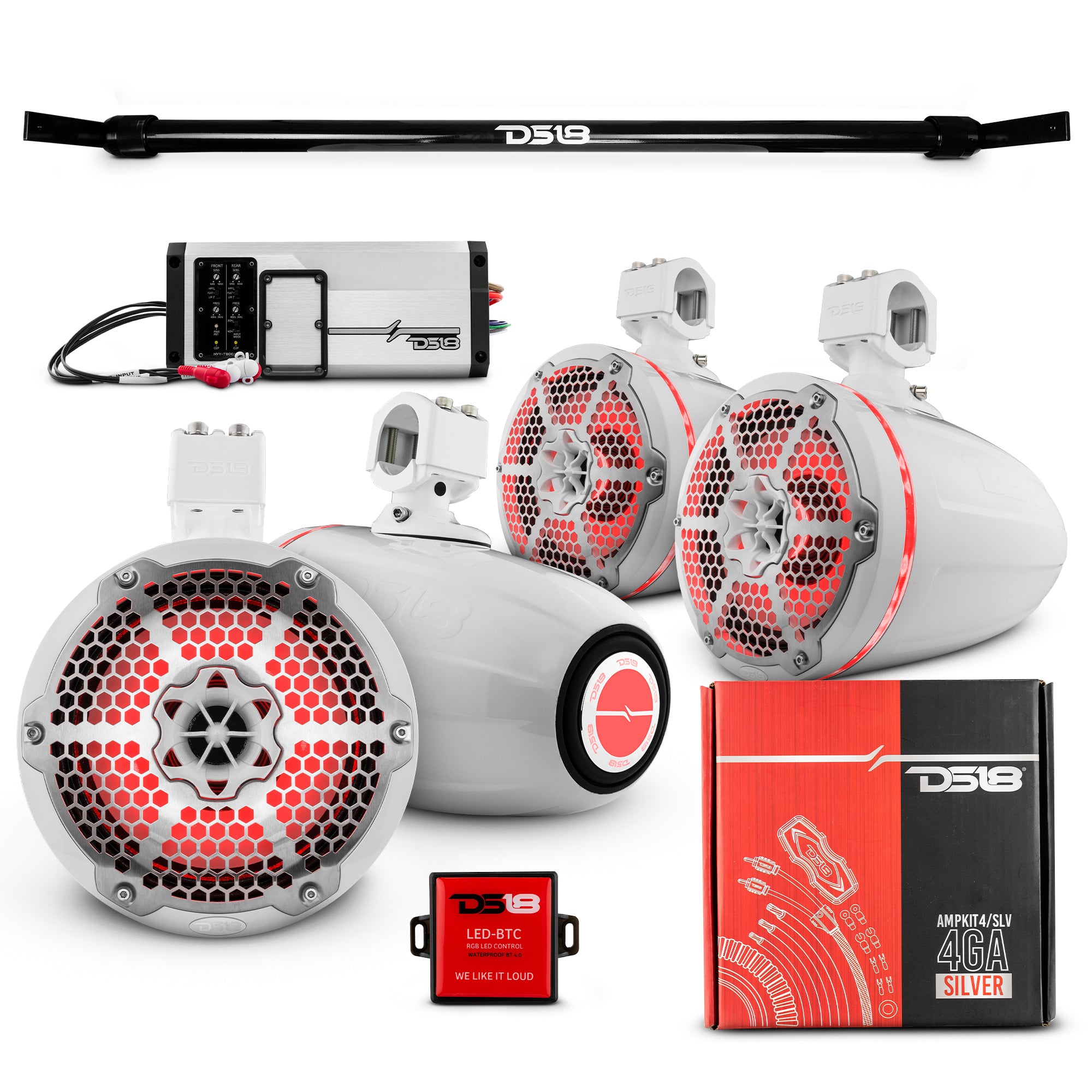 4x8 Marine Tower Speakers with RGB LED Lights & 4-Channel Amplifier Kit - Waterproof Audio System for Jeep JT Gladiator - Perfect for Boating, Off-Roading & Outdoor Adventures