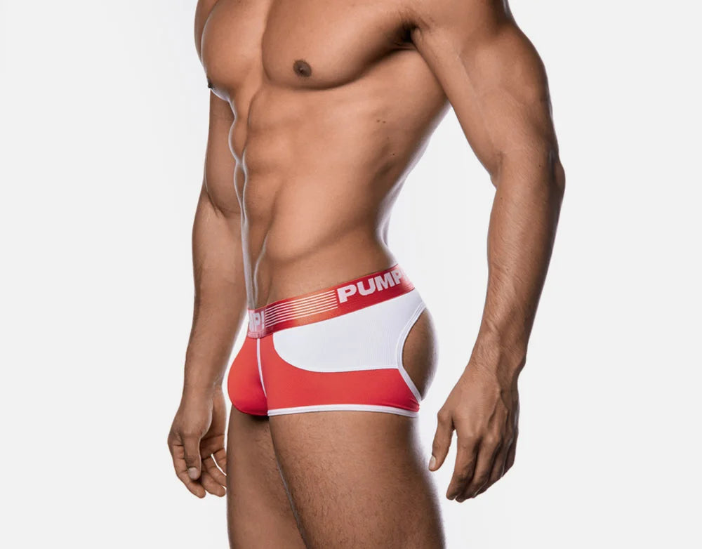 **PUMP! Men's Mesh Jockstrap Boxer Briefs - Red - Breathable & Comfortable Underwear for Workout, Gym & Sports**