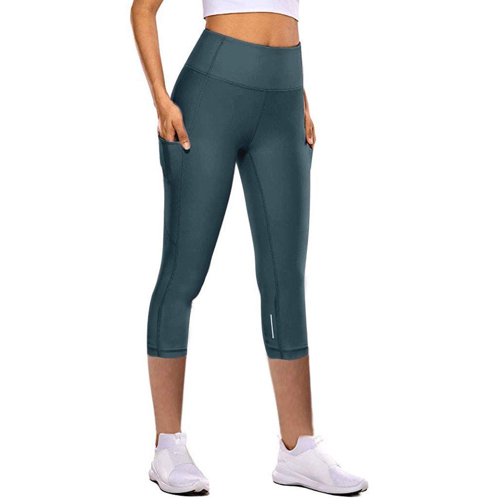 LEKODE Women's High-Waisted Yoga Cropped Trousers with Pockets - Workout Leggings for Pilates, Running & Gym Fitness