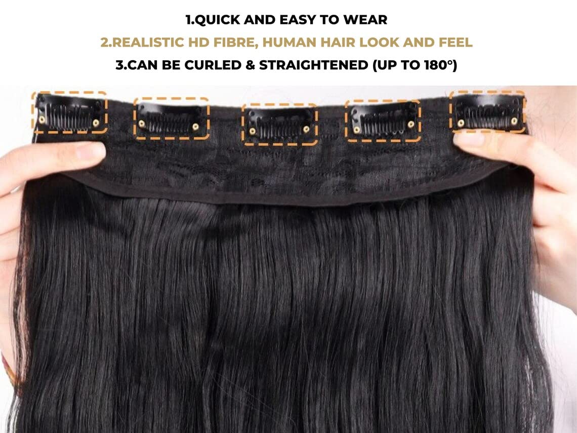 Trendy Club™ Long Straight Synthetic Hair Extensions & Wigs - Smooth Silky Clip-in Hair for Women & Girls - Perfect for Parties, Cosplay & Daily Styling