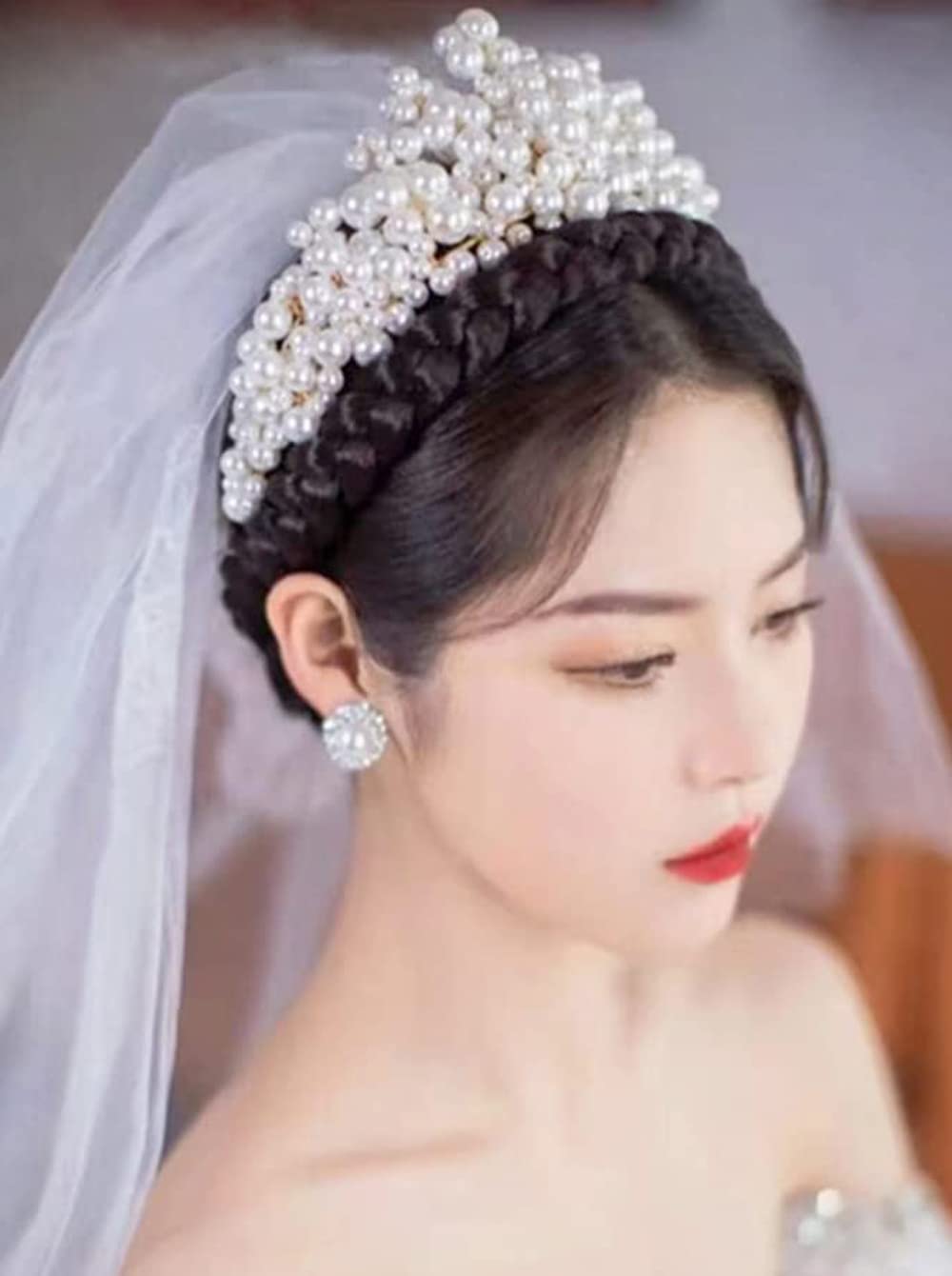 JWICOS Elegant Pearl Headbands for Brides & Bridesmaids | Bridal Pearl Tiara Crowns for Women & Girls | Princess Wedding Hair Accessories | Perfect for Weddings, Proms, Pageants & Formal Balls