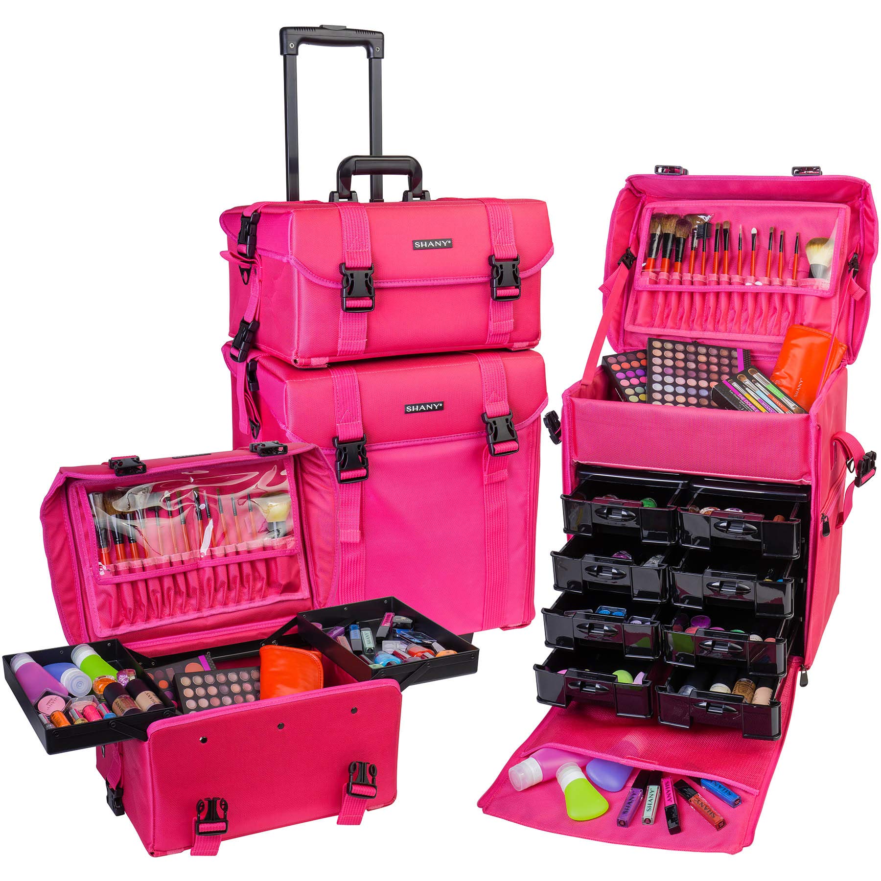 SHANY Professional Makeup Artist Rolling Trolley - Cosmetic Travel Case with Organizer Drawers & Mesh Bags - Portable Beauty Storage for Salon, Bridal, and On-the-Go Makeup Artists - Summer Orchid Design