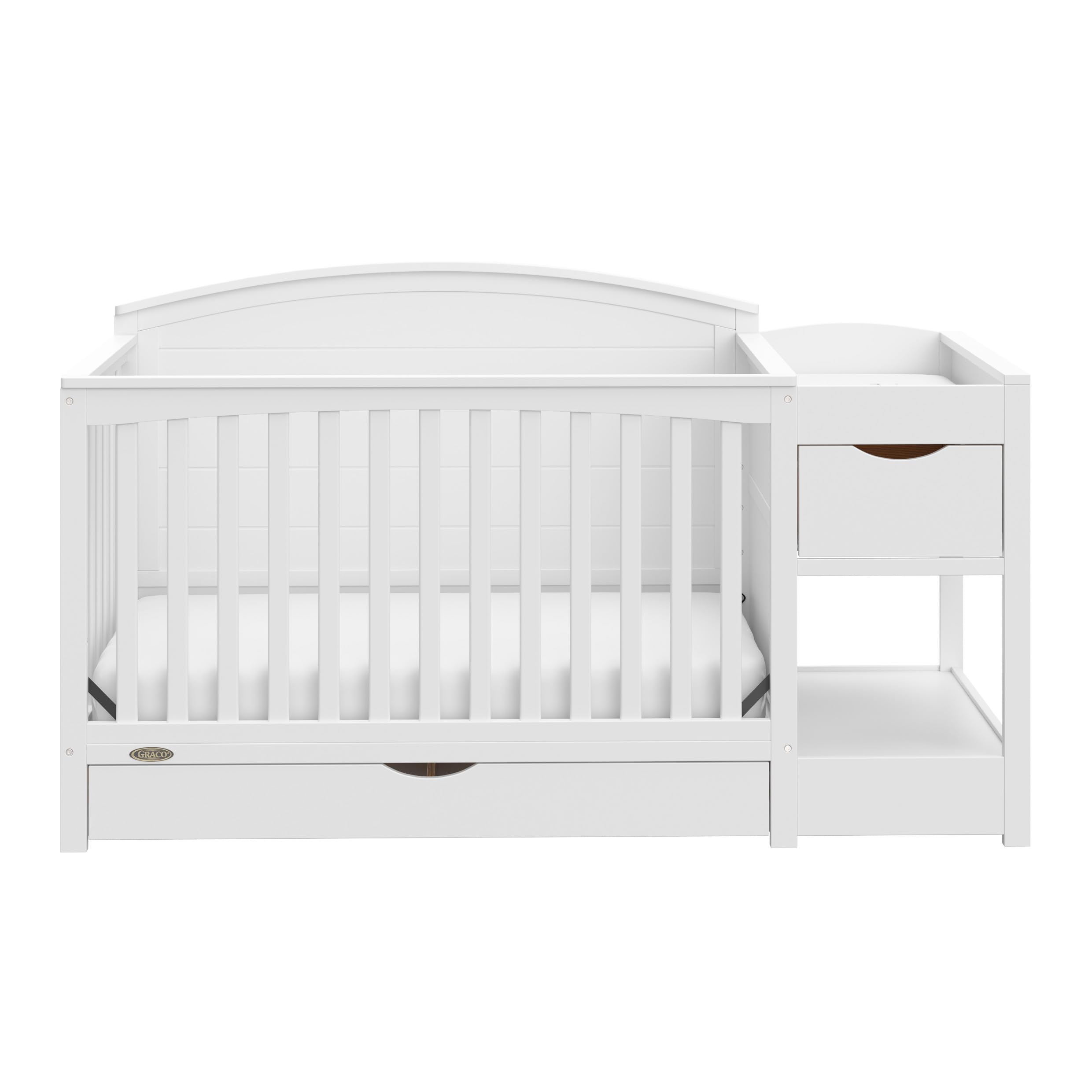 Graco Bellwood 5-in-1 Convertible Crib & Changer with Storage Drawer (White) - GREENGUARD Gold Certified, Converts to Toddler Bed & Full Bed, Nursery Furniture for Baby & Kids Room, Modern & Space-Saving Design