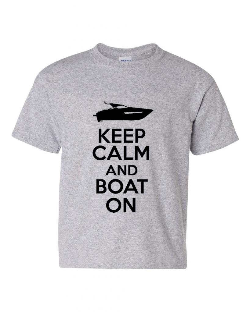 Keep Calm and Boat On Novelty Youth Kids T-Shirt - Funny Nautical Themed Cotton Tee for Boys & Girls - Perfect for Beach Vacations, Boat Trips & Summer Outfits