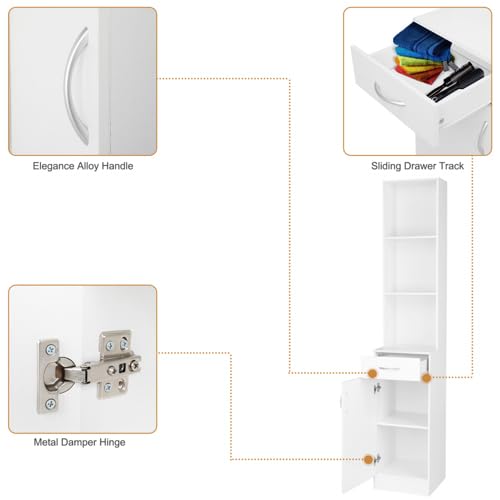 Mefeir Professional Salon Storage Cabinet - 5 Compartments, 1 Drawer & 1 Door - White Beauty Salon Organizer for Hair Stylist Tools & Equipment | Perfect for Salon, Barber Shop & Home Beauty Station Organization
