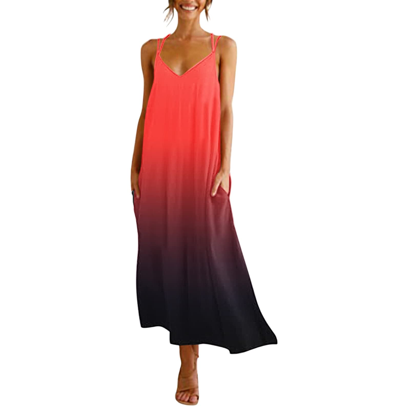 Women's Summer Sleeveless Backless Dress with Pockets - Casual Beach Sundress for Vacation, Outdoor Parties & Date Nights