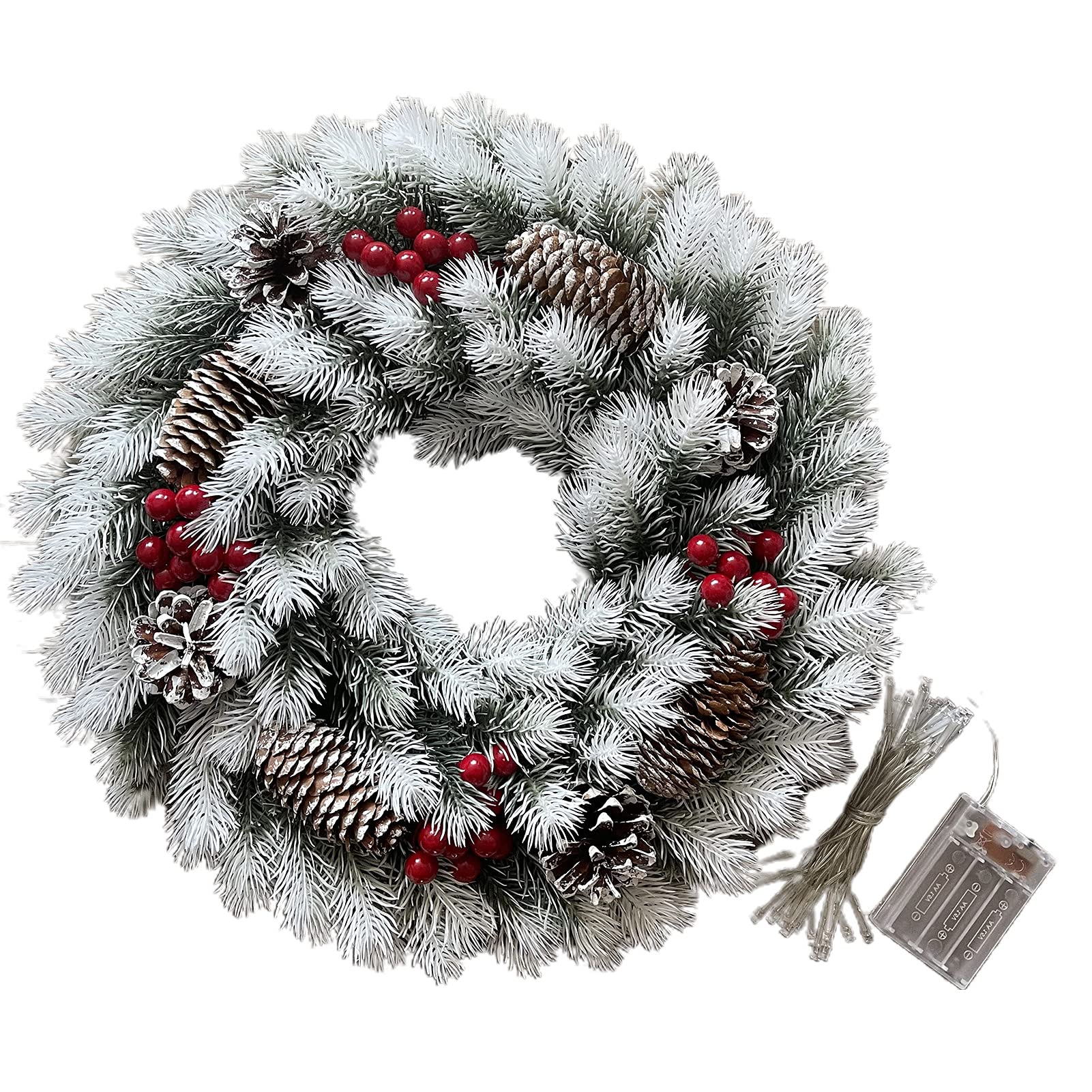 Academyus Christmas Wreath with LED Lights - Red Pine Cone Decor with String Lights for Door Hanging, Window Display & Holiday Home Decoration | Perfect for Front Door, Mantel & Festive Indoor/Outdoor Decor