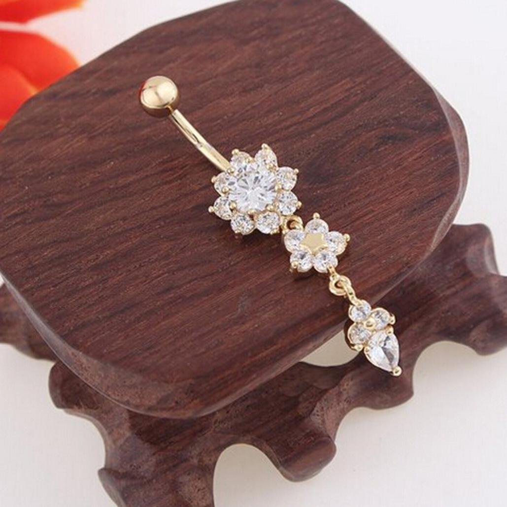 BeeSpring Sexy Women's Crystal Dangle Ball Belly Button Ring - Gold Navel Piercing Jewelry for Parties, Clubs & Everyday Wear