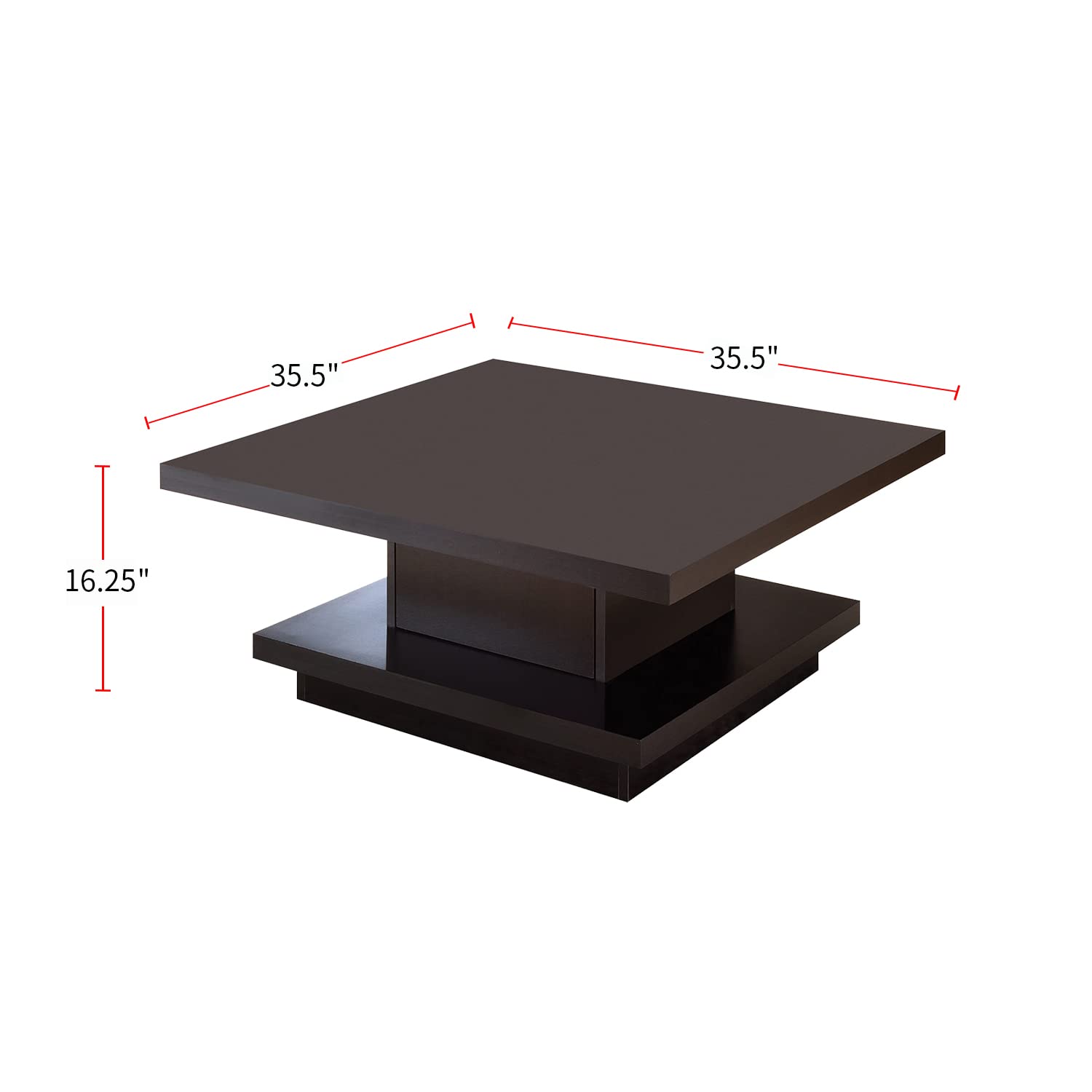 Modern Square Coffee Table with Pedestal Base in Cappuccino Finish - Perfect for Living Room, Lounge, or Office Decor