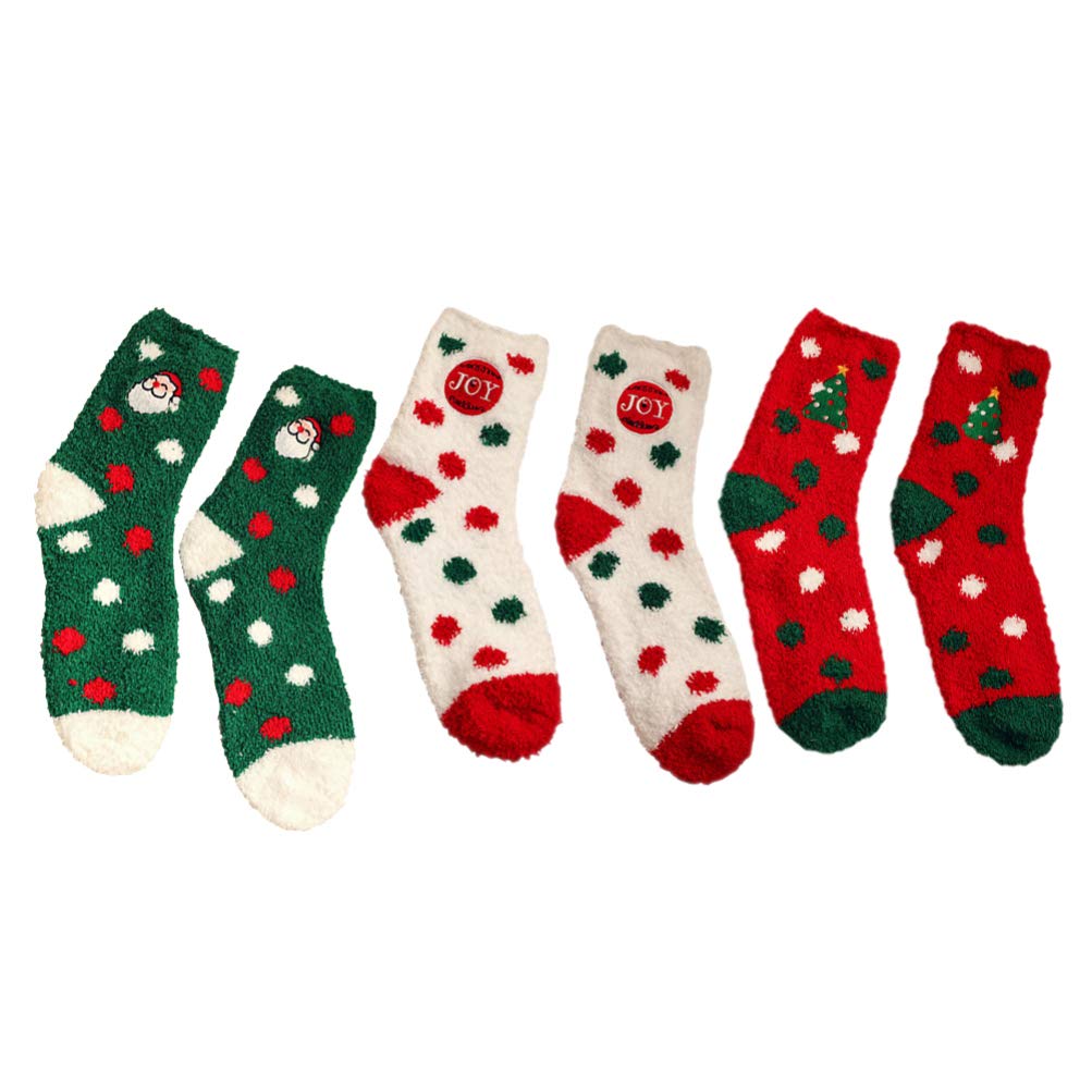 Amosfun 3 Pairs Christmas Warm Socks for Women - Cozy Thick Winter Holiday Stockings with Festive Designs | Perfect Xmas Gift for Her, Family & Friends | Great for Winter Holidays, Home Comfort & Outdoor Activities