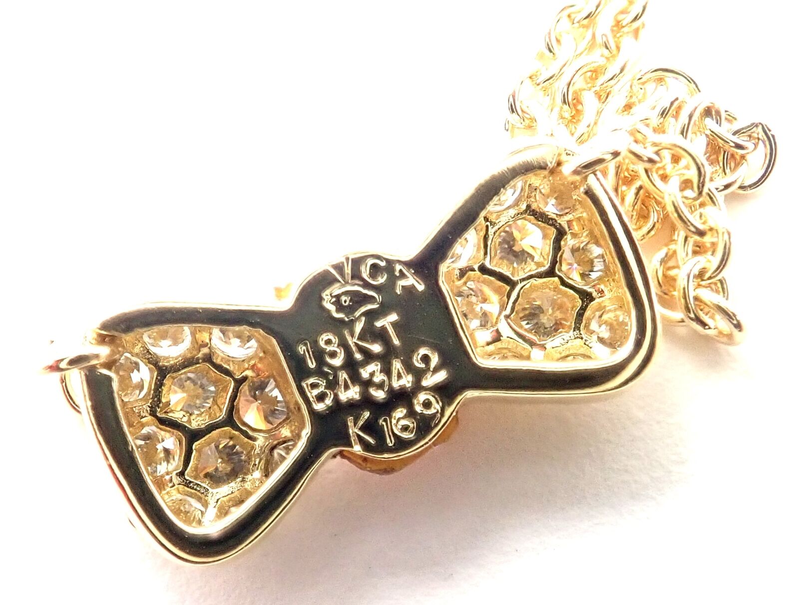 Authentic Van Cleef & Arpels 18k Yellow Gold Diamond Coral Bow Pendant Necklace - Luxury Jewelry Gift for Women, Perfect for Weddings & Special Occasions