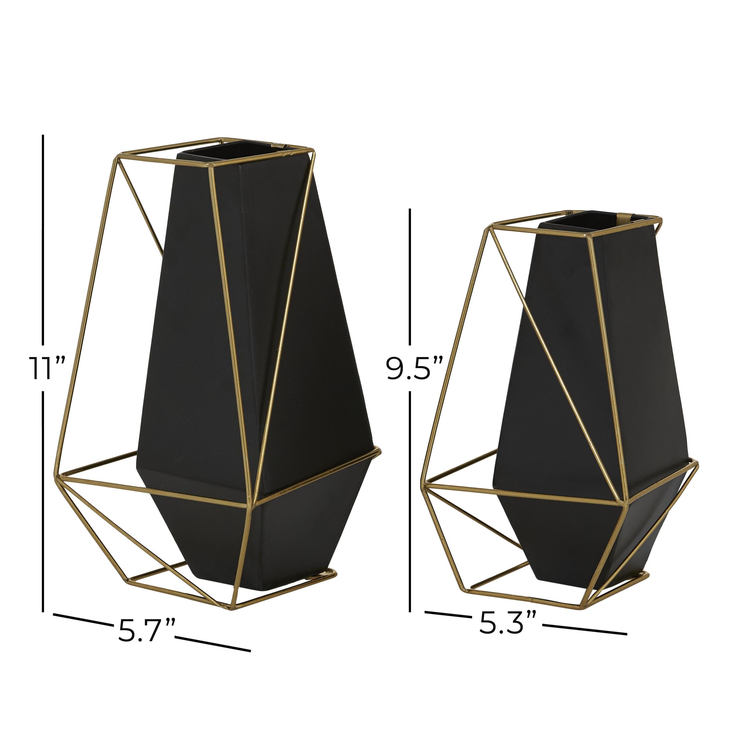 Deco 79 Modern Metal Vase Set of 2 - Black & Gold Wire Accent Flower Vases for Home Decor (11