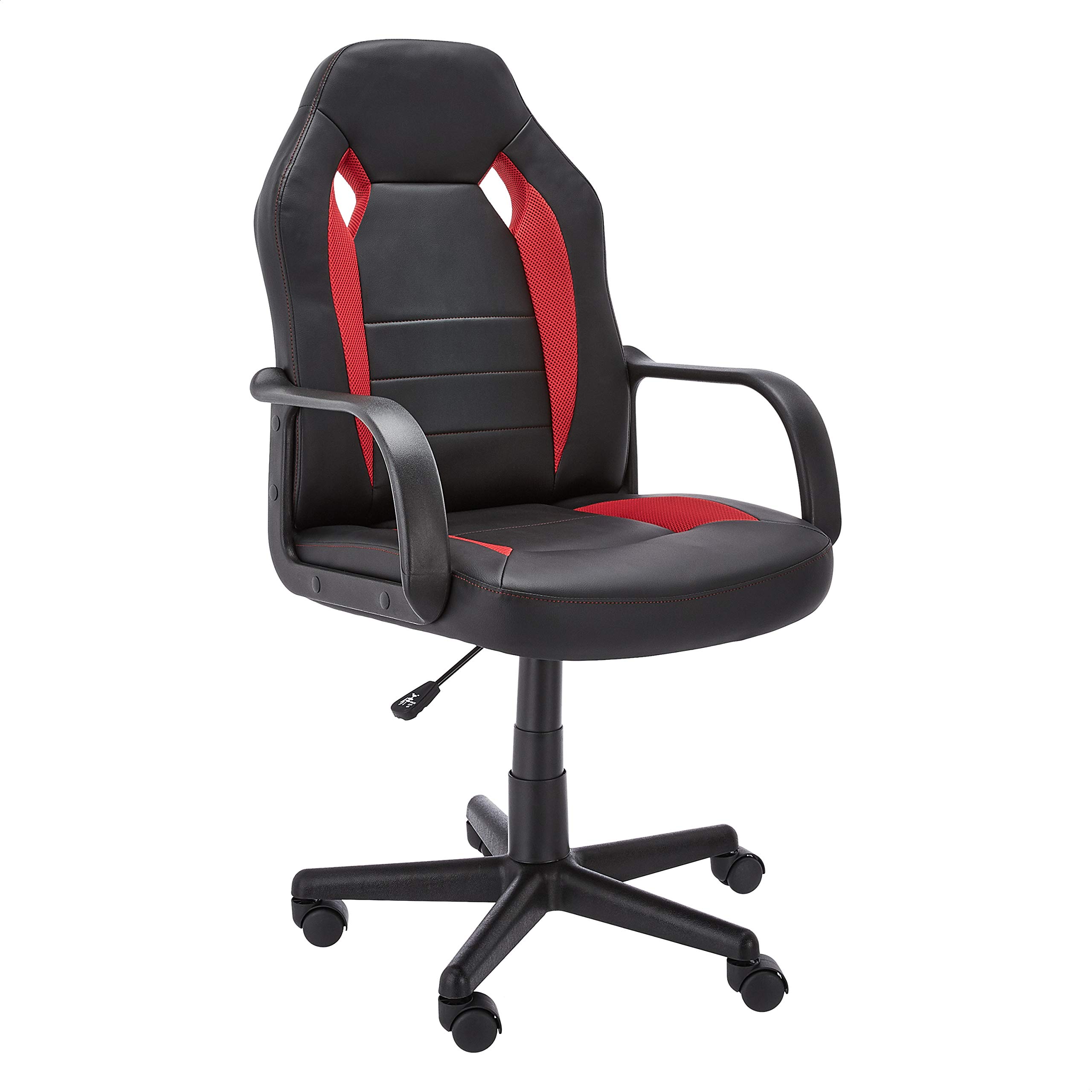 Amazon Basics Racing Style Gaming Office Chair - Ergonomic Faux Leather Computer Desk Chair with Adjustable Height, Lumbar Support & Swivel Base - Perfect for Home Office, Gaming Setup & Workspace (Red)