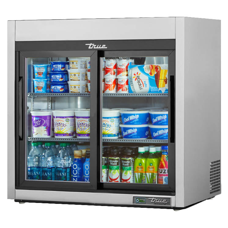 True TSD 09G HC LD 36-Inch Commercial Reach-In Countertop Refrigerator with Sliding Glass Doors - Perfect for Restaurants, Cafes, and Convenience Stores