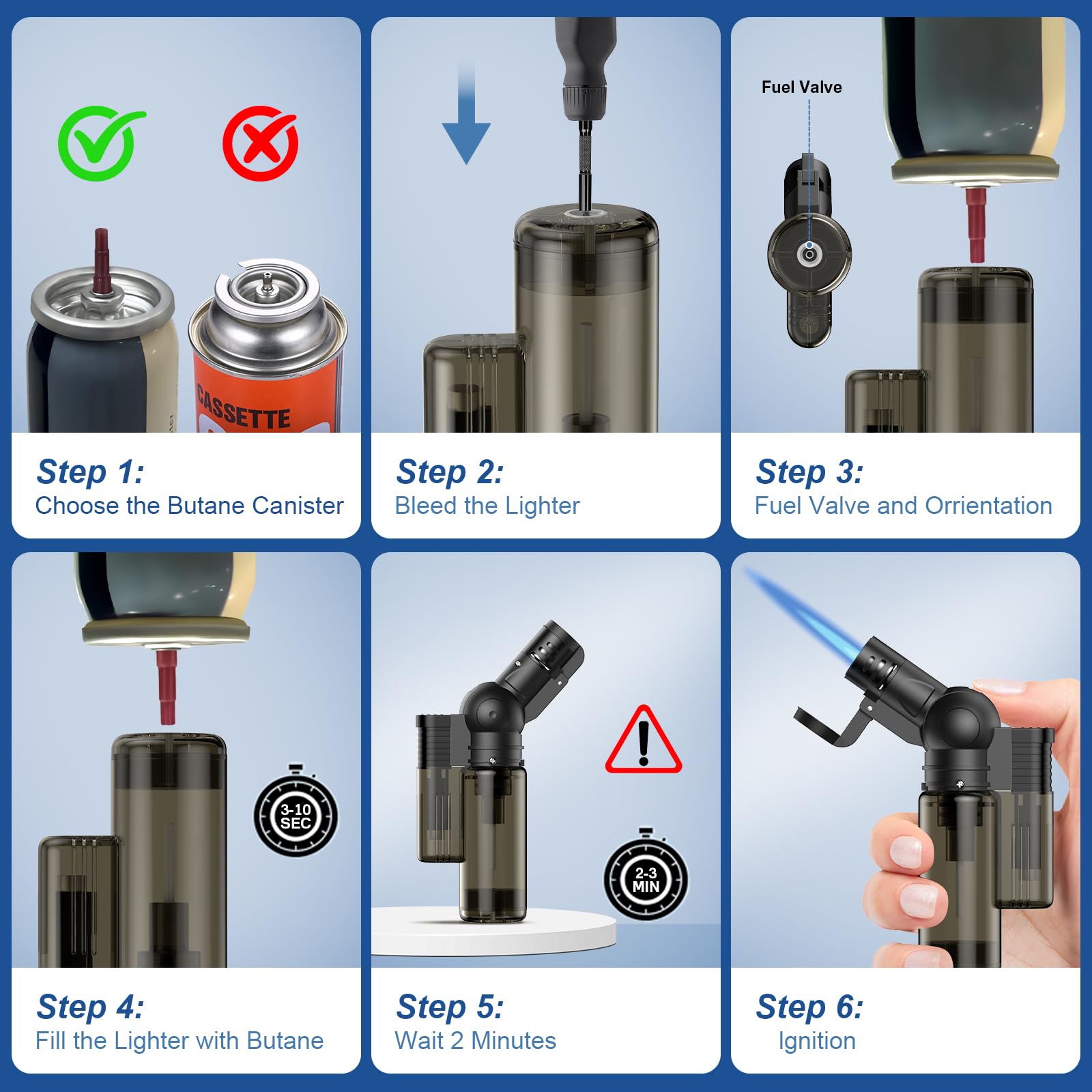 5 Pack Refillable Butane Torch Lighters - Rotatable Windproof Head, Multi-Purpose for Candles, Fireplaces, Camping, BBQ & Grilling (Butane Not Included) - Perfect for Outdoor Adventures, Home Use & Emergency Kits