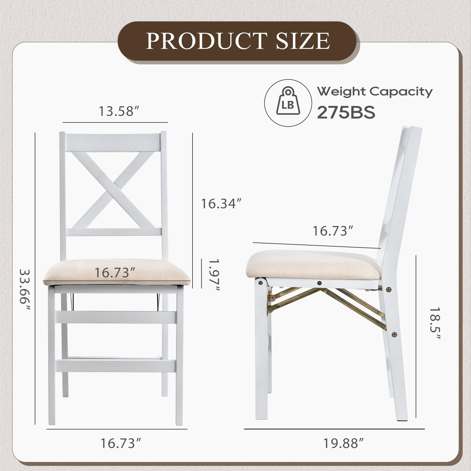 COLAMY Set of 2 Folding Dining Chairs with Padded Seats - Wooden Foldable Chairs for Kitchen, Dining Room, Party & Camping - Space Saving White Chairs for Small Spaces & Outdoor Events