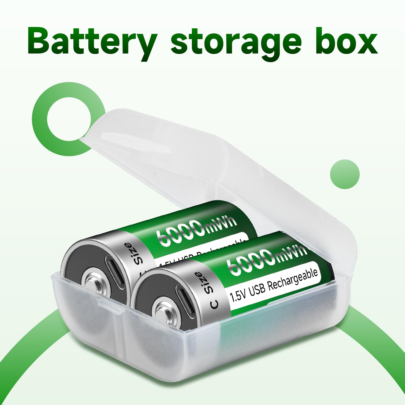 USB Rechargeable C Batteries 1.5V 6000mWh - High Capacity LR14 Battery with Type-C Charging Cable, LED Indicator, 3-Hour Fast Charge, 1200+ Cycles (6-Pack) - Perfect for Flashlights, Toys, Radios & Emergency Kits