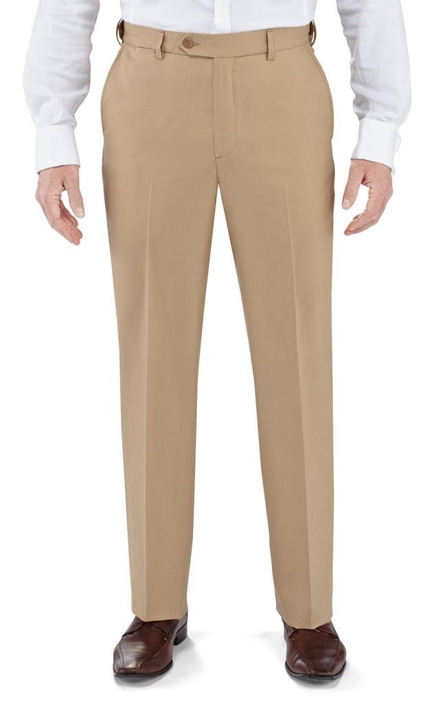WINTHROP & CHURCH Men's Plain Front Poly Wool Dress Pants - Comfortable Office & Business Casual Trousers for Work & Formal Occasions